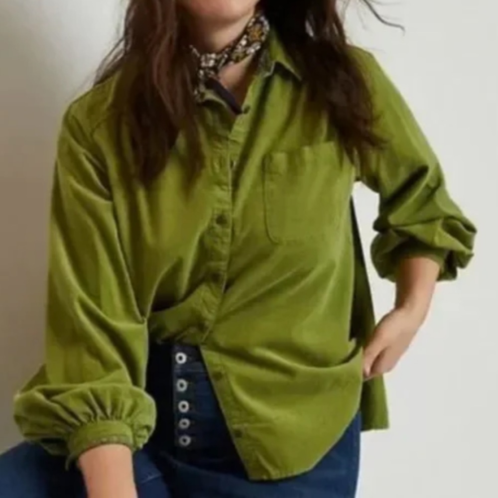 Anthropologie Pilcro Sigourney Green Corduroy Button-Down Shirt